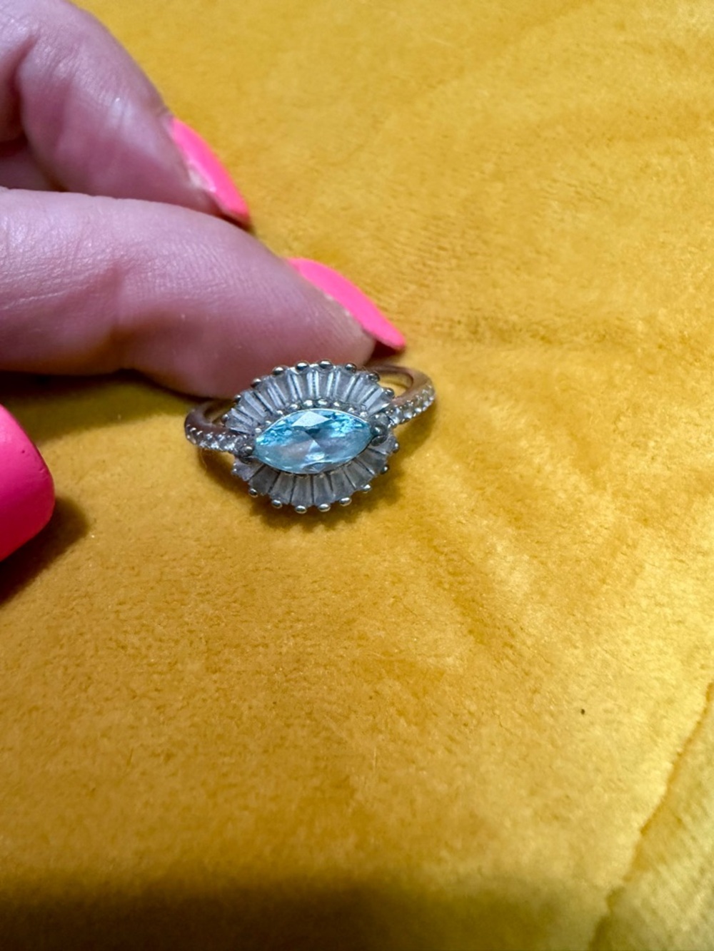 STERLING Silver Halo Marquise Aquamarine Ring - Picture 2 of 4